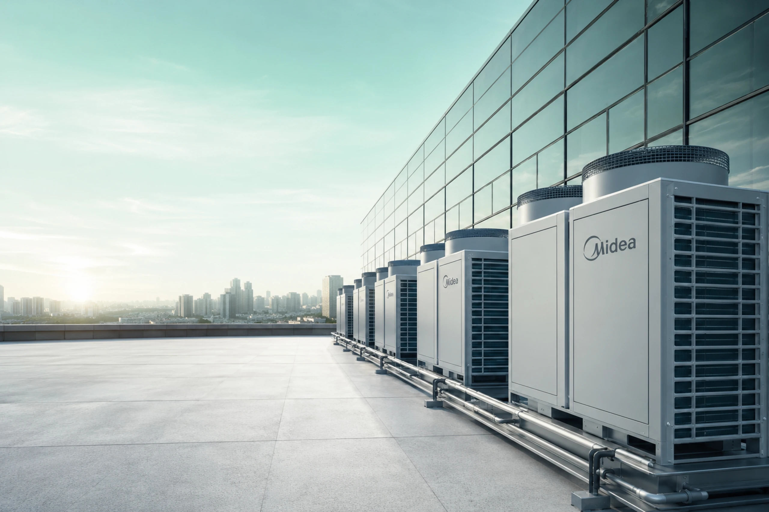 VRF-системы Midea на крыше бизнес-центра — мультизональное кондиционирование для бизнеса